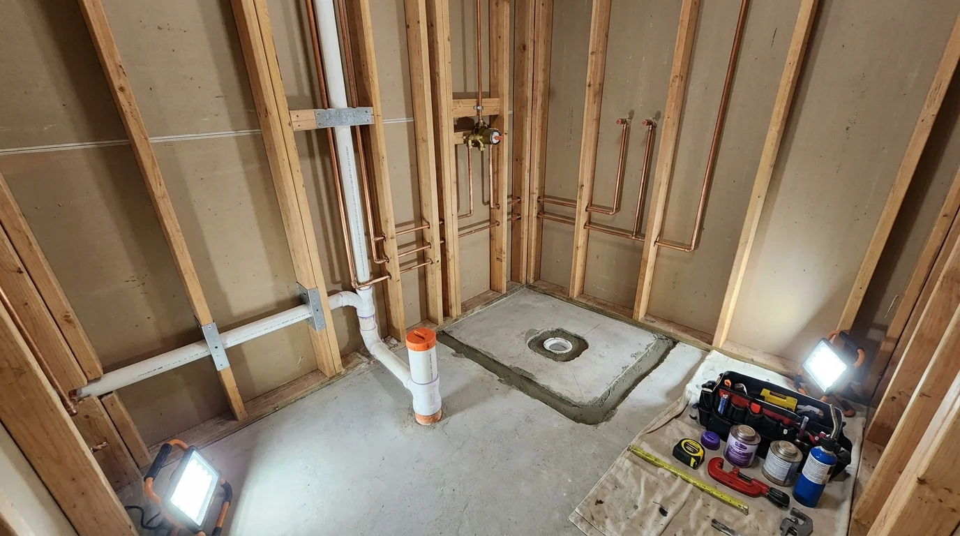 Bathroom rough-in plumbing during remodel by Johns Plumbing LLC in Marina