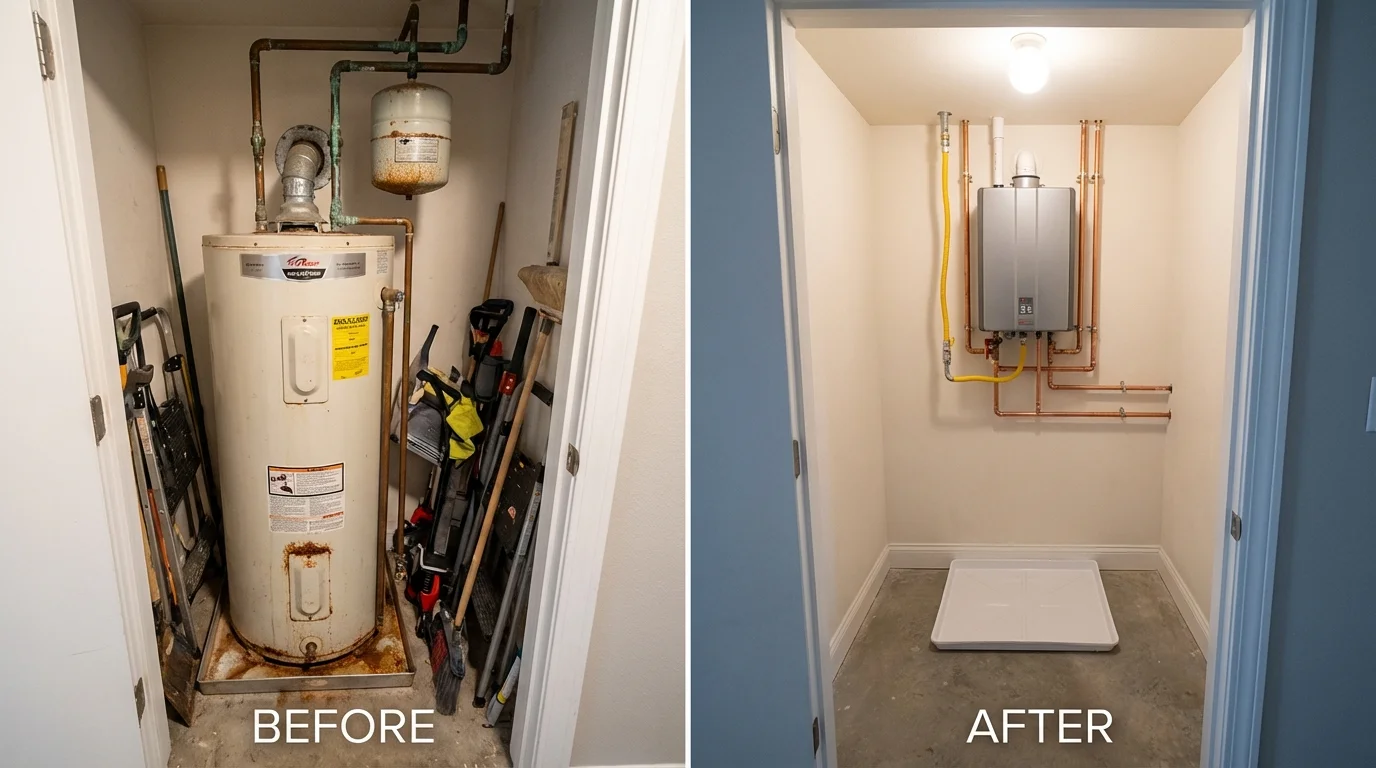 Tank water heater versus wall-mounted tankless unit comparison for Marina, CA homeowners