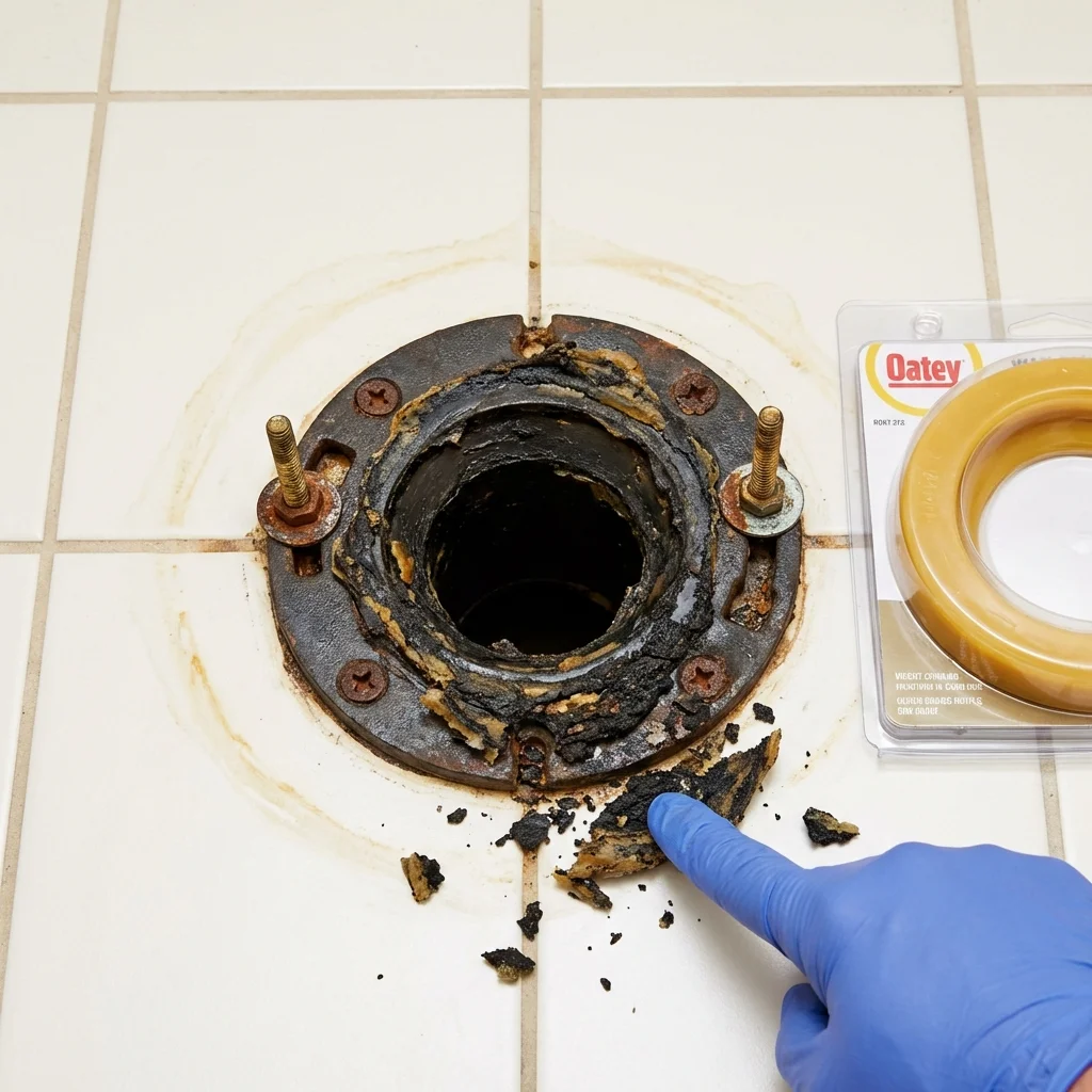Failed wax ring showing water seepage at the base of a toilet in a Marina, CA home