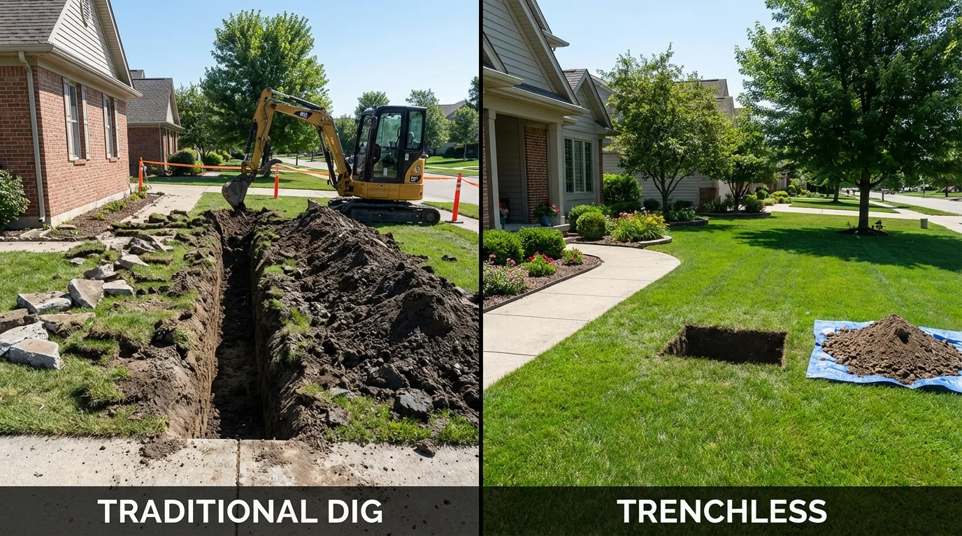 Trenchless sewer repair with minimal yard damage versus traditional excavation in Marina, CA
